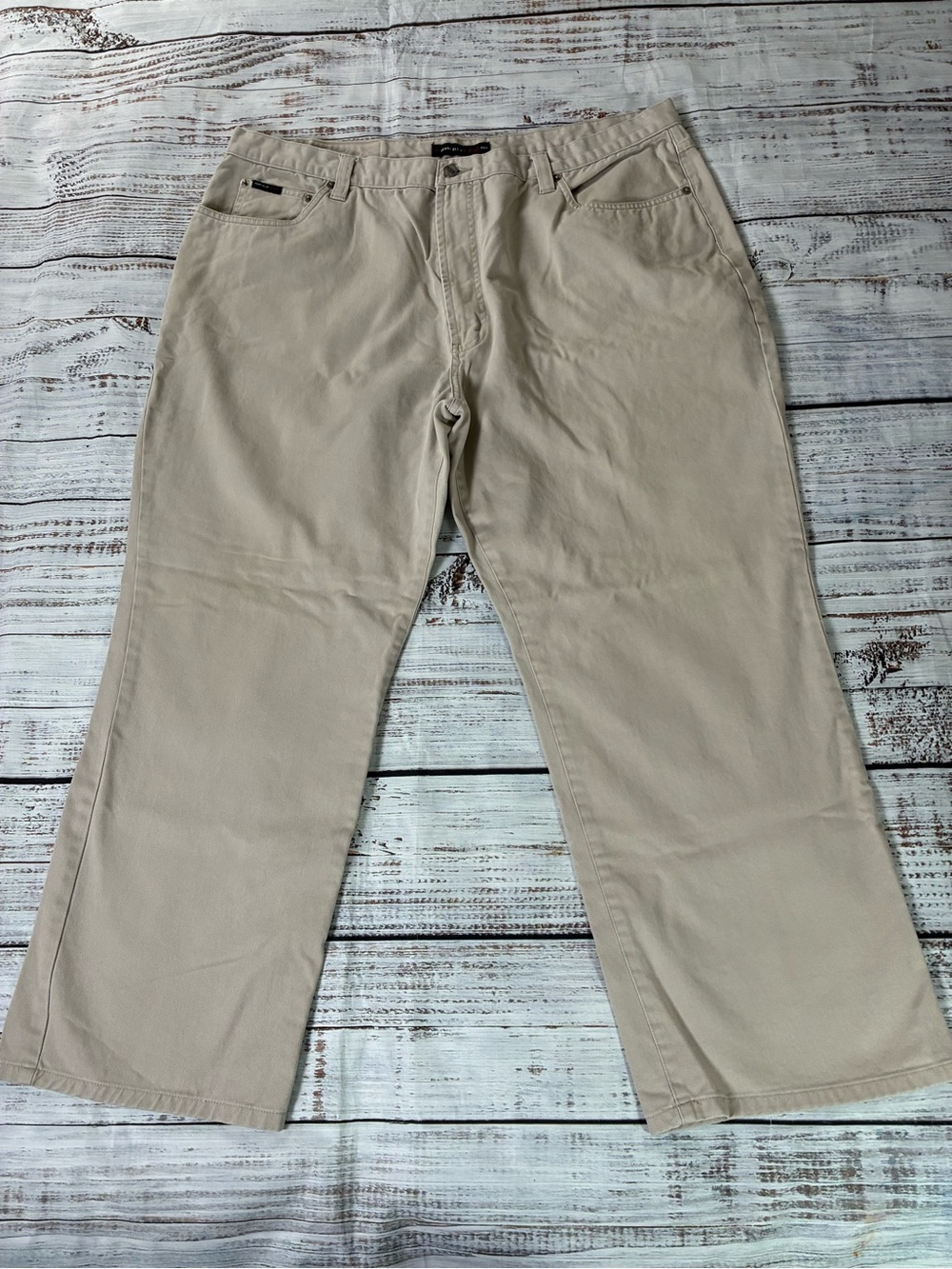 Perry Ellis America Jeans Men’s 42x28 Beige Khaki 5-Pocket Cotton Straight Leg